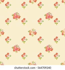 Vintage feedsack pattern in small flowers. Millefleurs. Floral sweet seamless background for textile, cotton fabric, covers, wallpapers, print, gift wrap and scrapbooking.