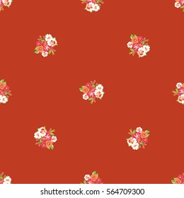 Vintage feedsack pattern in small flowers. Millefleurs. Floral sweet seamless background for textile, cotton fabric, covers, wallpapers, print, gift wrap and scrapbooking.
