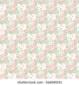 Vintage feedsack pattern in small flowers. Millefleurs. Shabby chic. Floral sweet seamless aqua blue background for textile, cotton fabric, covers, wallpapers, print, gift wrap and scrapbooking.