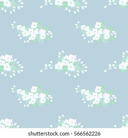 Vintage feedsack pattern in small flowers. Millefleurs. Shabby chic. Floral blue sweet seamless background for textile, cotton fabric, covers, wallpapers, print, gift wrap and scrapbooking.