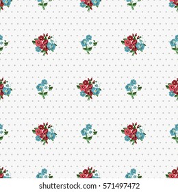 Vintage feedsack pattern in small flowers. Millefleurs. Floral sweet seamless background for textile, cotton fabric, covers, wallpapers, print, gift wrap and scrapbooking.
