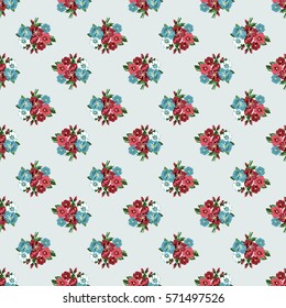 Vintage feedsack pattern in small flowers. Millefleurs. Floral sweet seamless background for textile, cotton fabric, covers, wallpapers, print, gift wrap and scrapbooking.