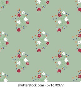 Vintage feedsack pattern in small flowers. Millefleurs. Floral sweet seamless background for textile, cotton fabric, covers, wallpapers, print, gift wrap and scrapbooking.
