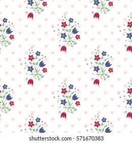Vintage feedsack pattern in small flowers. Millefleurs. Floral sweet seamless background for textile, cotton fabric, covers, wallpapers, print, gift wrap and scrapbooking.