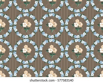Vintage feedsack pattern in small flowers, wreaths. Millefleurs. Floral sweet seamless background for textile, cotton fabric, covers, wallpapers, print, gift wrap and scrapbooking.