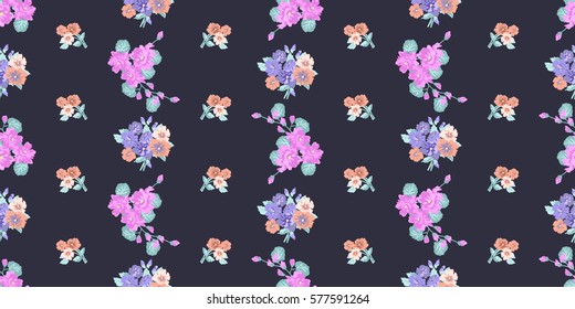 Vintage feedsack pattern in small flowers. Millefleurs. Floral sweet seamless background for textile, cotton fabric, covers, wallpapers, print, gift wrap and scrapbooking.