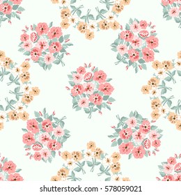 Vintage feedsack pattern in small flowers. Millefleurs. Floral sweet seamless background for textile, cotton fabric, covers, wallpapers, print, gift wrap and scrapbooking.