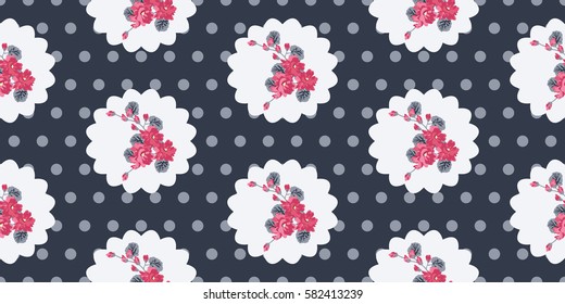 Vintage feedsack pattern in small flowers. Millefleurs. Floral sweet seamless dots background for textile, cotton fabric, covers, wallpapers, print, gift wrap and scrapbooking.