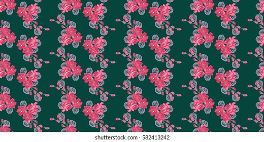 Vintage feedsack pattern in small flowers. Millefleurs. Floral sweet seamless green background for textile, cotton fabric, covers, wallpapers, print, gift wrap and scrapbooking.