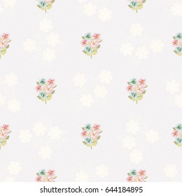 Vintage feedsack pattern in small flowers. Millefleurs. Floral sweet seamless background for textile, cotton fabric, covers, wallpapers, print, gift wrap and scrapbooking. Retro style.