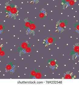 Vintage feedsack pattern in small flowers. Millefleurs. Floral sweet seamless background for textile, cotton fabric, covers, wallpapers, print, gift wrap and scrapbooking.