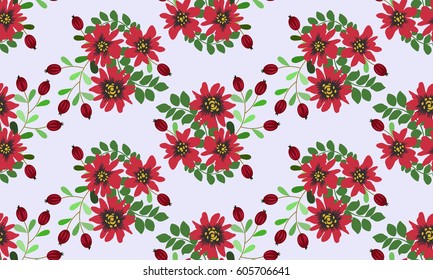 Vintage feedsack pattern in small folk flowers, berries. Millefleurs. Floral sweet seamless background for textile, cotton fabric, covers, wallpapers, print, gift wrap and scrapbooking.