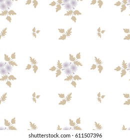 Vintage feedsack pattern in small lilac flowers. Millefleurs. Floral sweet seamless dots background for textile, cotton fabric, covers, wallpapers, print, gift wrap and scrapbooking.