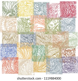 Vintage feel decorative square details assembled into ornate patchwork pattern