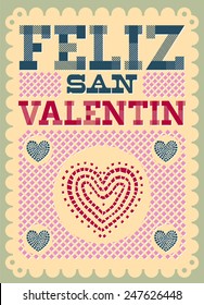 Vintage Feliz San Valentin - Happy Valentines day spanish text - Vector latin decoration