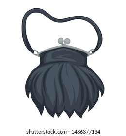 Vintage female accessory, fluffy purse, 30s fashion style isolated object vector. 19030s retro design, small bag of fur and silver lock. Portable stylish container, garment or outfit element