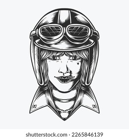 vintage female biker vector logo