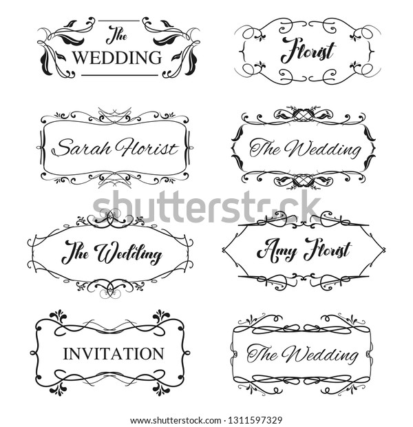 Vintage and feminine logo ornamental \
frame design for wedding invitation with floral\
detail.