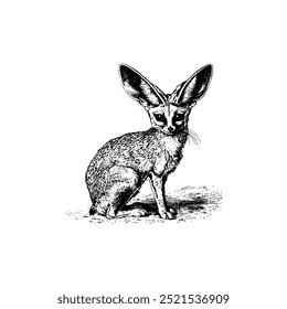 Vintage fennec fox engraving with large ears. Vector illustration design.