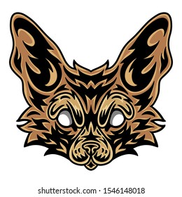 Vintage fennec fox face. Heading vintage style Isolated on a white background. Design element for logo, badge, tattoo, t-shirt, banner, poster.