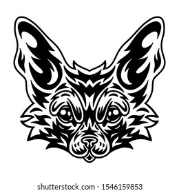 Vintage fennec fox face. Heading vintage style Isolated on a white background. Design element for logo, badge, tattoo, t-shirt, banner, poster.