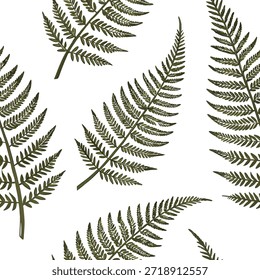 Padrão de telha sem emenda de samambaia vintage com ilustrações de samambaia antiga e tons sépia ideal para o conceito de salas de jantar clássicas como ilustrações de samambaia antiga e tons sépia criar vintage padrão de telha sem emenda para salas de jantar clássicas no conceito de stock de foto e espaço vazio no lado esquerdo, sem texto —ar 7:2 —tile