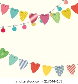Vintage festive cute party background with flags and lanterns. Vector illustration