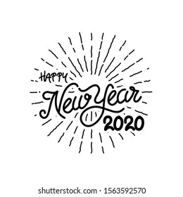 Vintage Festive Happy 2020 New Year Lettering Design with Sun Burst Graphic