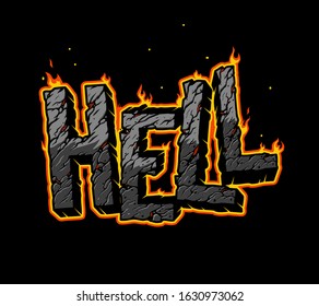 Vintage fiery Hell inscription concept with cracked sand texture isolated vector illustration