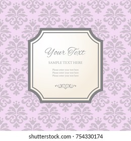 Vintage figure frame on seamless floral ornate background. Royal victorian antique style.  Luxury design template for wedding invitation or greeting card. Vector illustration.
