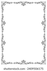 Vintage filigree frame corner and border element. Ornate ornament frame divider vector. Decorative line for page, template, poster, greeting card, wedding invitation, menu, certificate.