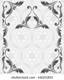 Vintage filigree frame and seamless pattern