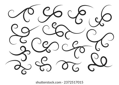 Vintage Filigree Swirls, caligrafía desplazamiento decorativo, Fancy Line Flourils Elements, raspones de texto de línea fina vintage, rizos que dividen el texto florecen Swirl, líneas caligráficas de rizo 