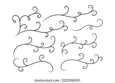Vintage Filigree Swirls, calligraphy font style Decorative Elements, Text Ornaments curly thin line swings swashes, Flourishes Swirls, text divider, flourish Swirl ornament stroke, scroll design