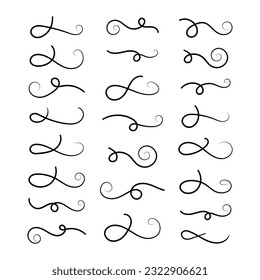 Vintage Filigree Swirls, calligraphy font style Decorative Elements, Text Ornaments curly thin line swings swashes, Flourishes Swirls, text divider, flourish Swirl ornament stroke, scroll design