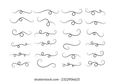 Vintage Filigree Swirls, calligraphy font style Decorative Elements, Text Ornaments curly thin line swings swashes, Flourishes Swirls, text divider, flourish Swirl ornament stroke, scroll design