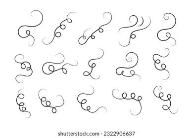 Vintage Filigree Swirls, calligraphy font style Decorative Elements, Text Ornaments curly thin line swings swashes, Flourishes Swirls, text divider, flourish Swirl ornament stroke, scroll design