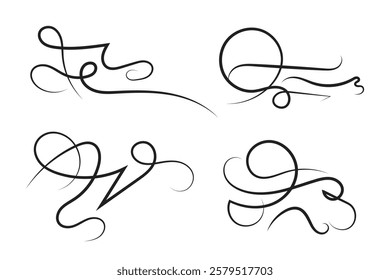 
Vintage Filigree Swirls, calligraphy font style Decorative Elements, Text Ornaments curly thin line swings swashes, Flourishes Swirls, text divider, flourish Swirl ornament stroke, scroll design