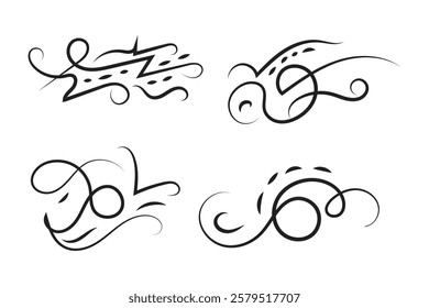 
Vintage Filigree Swirls, calligraphy font style Decorative Elements, Text Ornaments curly thin line swings swashes, Flourishes Swirls, text divider, flourish Swirl ornament stroke, scroll design