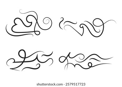 
Vintage Filigree Swirls, calligraphy font style Decorative Elements, Text Ornaments curly thin line swings swashes, Flourishes Swirls, text divider, flourish Swirl ornament stroke, scroll design