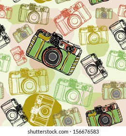 Vintage film camera, vector, seamless pattern pastel colors 