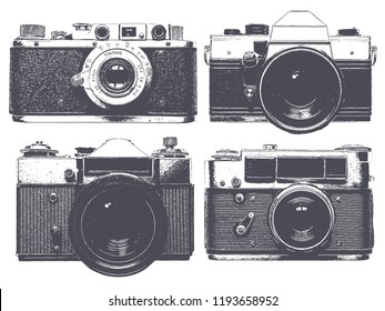 Vintage film cameras illustration set