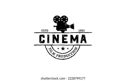 Vintage Film Cinema Movie Camera Retro Grunge Video Old Tape Filmrolle Industrie Produktion Logo Design Pro Vektorgrafik
