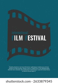 Vintage film festival poster minimalist design with filmstrip emblem and grunge texture. Cinema festival flyer. Vector illustration
