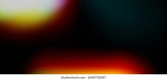 Vintage film light leak with grain and dust overlay. Retro camera effect with flare prism and neon glow. Perfect for abstract posters or nostalgic photography backgrounds. Flat vector illustration.