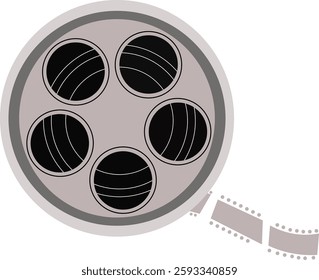 Vintage Film Reel Illustration: Classic Cinema, Movie Industry, and Retro Entertainment Icon Design.