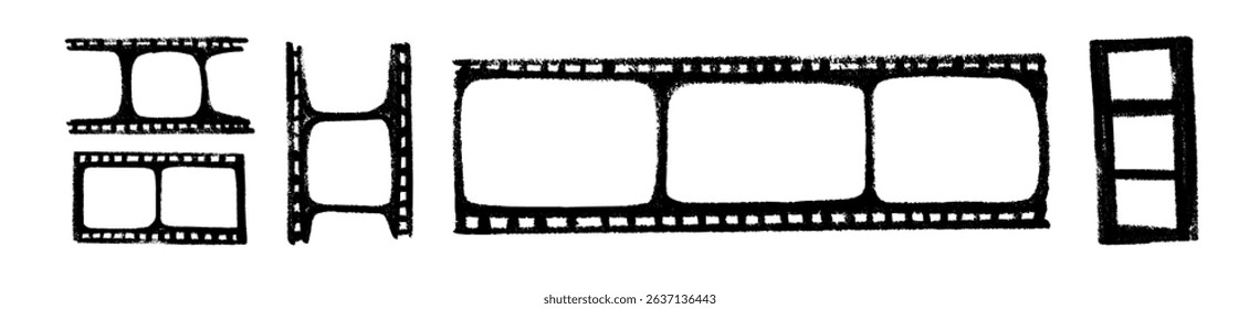 Vintage film roll border with crayon texture, cinema and photography design element. Flat vector illustration isolated on white background.