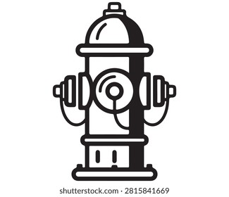 Vintage fire hydrant illustration for safety and emergency use. Classic black and white firefighting equipment vector design.