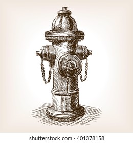 Vintage fire hydrant sketch style vector illustration. Old hand drawn engraving imitation. Vintage object illustration