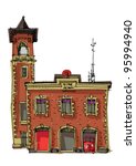 vintage fire station - cartoon